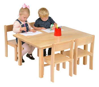 Solid Beech Rectangular Table & 4 Beech Stacking Chairs