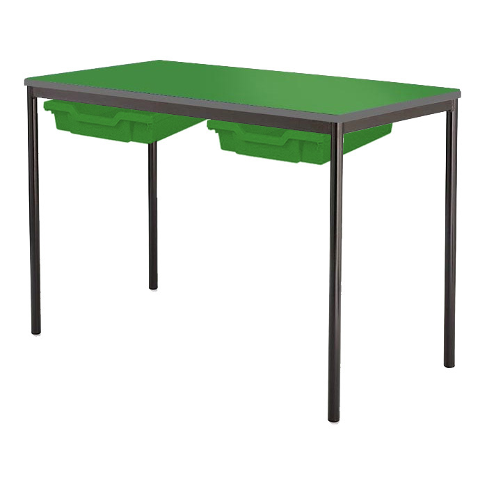 Classroom Contract Spiral Stacking Rectangular Table - Spray Polyurethane Edge - With 2 Shallow Trays and Tray Runners