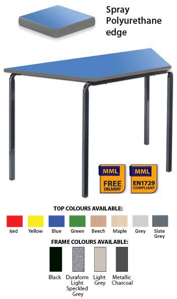 Contract Classroom Slide Stacking Trapezoidal Table - Spray Polyurethane Edge