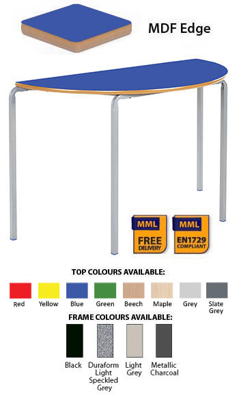 Contract Classroom Tables - Slide Stacking Semi-Circular Table with Bullnosed MDF Edge