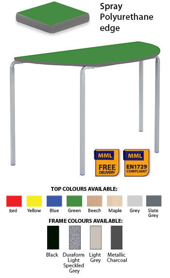 Contract Classroom Tables - Slide Stacking Semi-Circular Table with Spray Polyurethane Edge