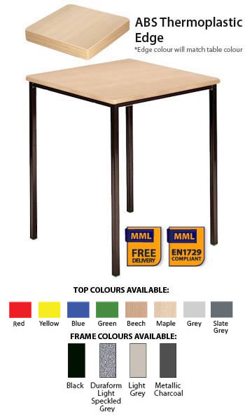 Classroom Contract Spiral Stacking Square Table with Matching ABS Thermoplastic Edge