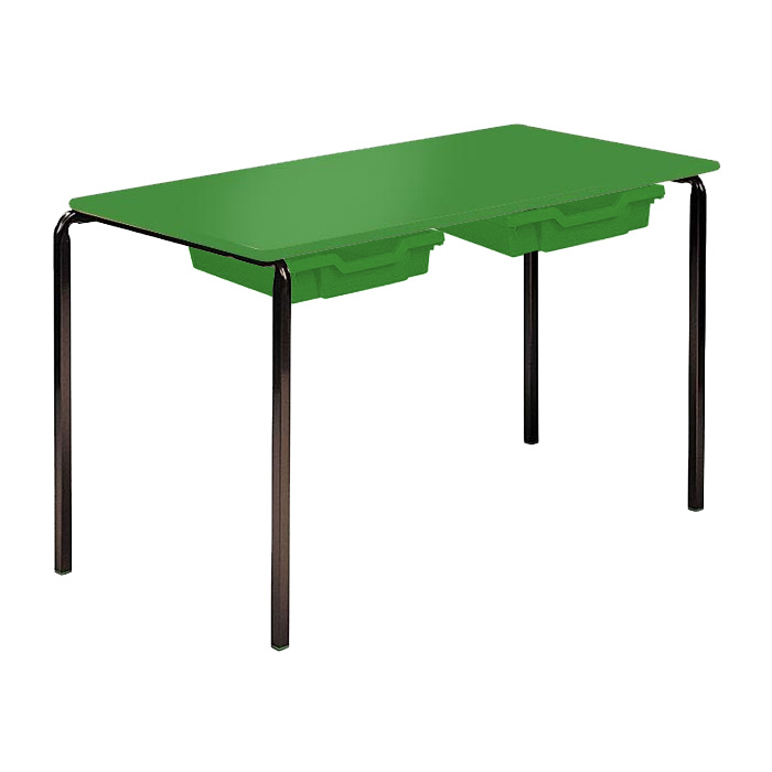Contract Classroom Slide Stacking Rectangular Table with Matching ABS Thermoplastic Edge - With 2 Shallow Trays and Tray Runners