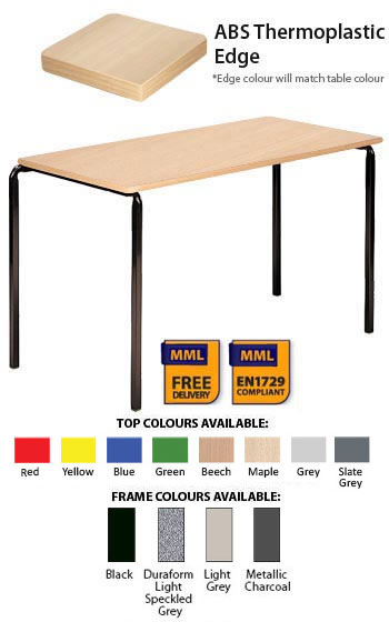 Contract Classroom Slide Stacking Rectangular Table with Matching ABS Thermoplastic Edge