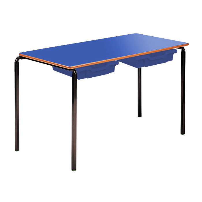 Contract Classroom Slide Stacking Rectangular Table - Bullnosed MDF Edge - With 2 Shallow Trays and Tray Runners