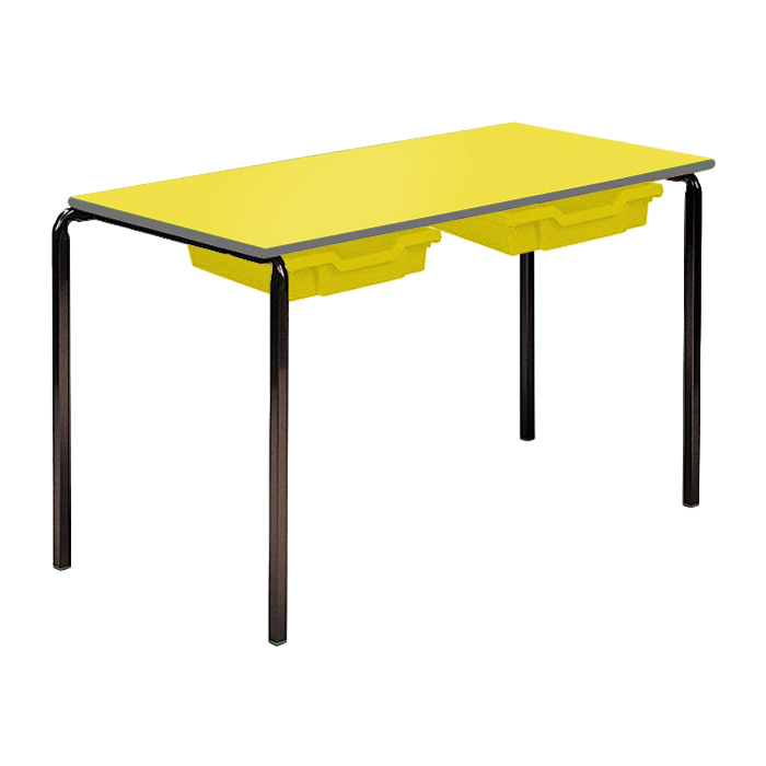 Contract Classroom Slide Stacking Rectangular Table - Spray Polyurethane Edge - With 2 Shallow Trays and Tray Runners