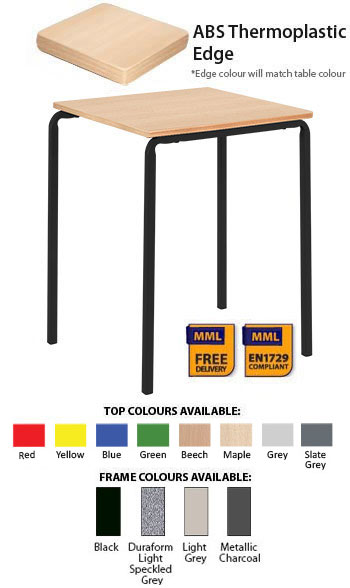 Contract Classroom Tables - Slide Stacking Square Table With Matching ABS Thermoplastic Edge