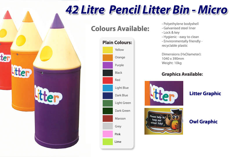 42 Litre Pencil Litter Bin - Micro