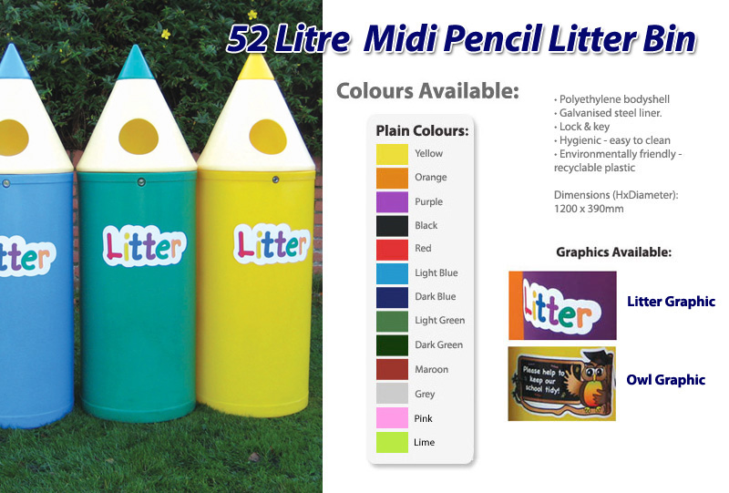 52 Litre Pencil Litter Bin - Midi