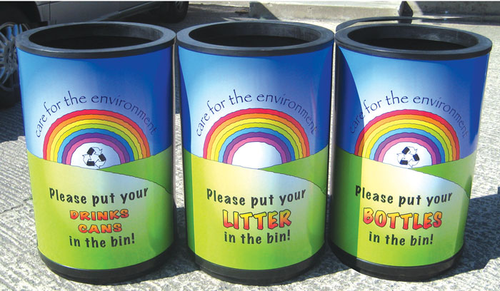 90 Litre Open Top Universal Recycling Bins - Rainbow Graphic
