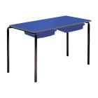 Contract Classroom Slide Stacking Rectangular Table - Spray Polyurethane Edge - With 2 Shallow Trays and Tray Runners - view 2