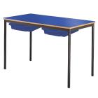 Classroom Contract Spiral Stacking Rectangular Table - Bullnosed MDF Edge - With 2 Shallow Trays and Tray Runners - view 1