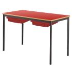 Classroom Contract Spiral Stacking Rectangular Table - Bullnosed MDF Edge - With 2 Shallow Trays and Tray Runners - view 2