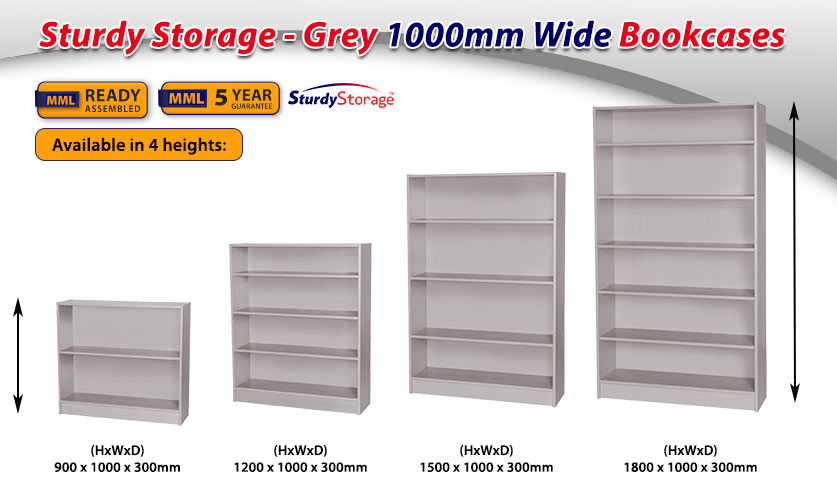 Sturdy Storage - Grey 1000mm Wide Bookcases Fragment