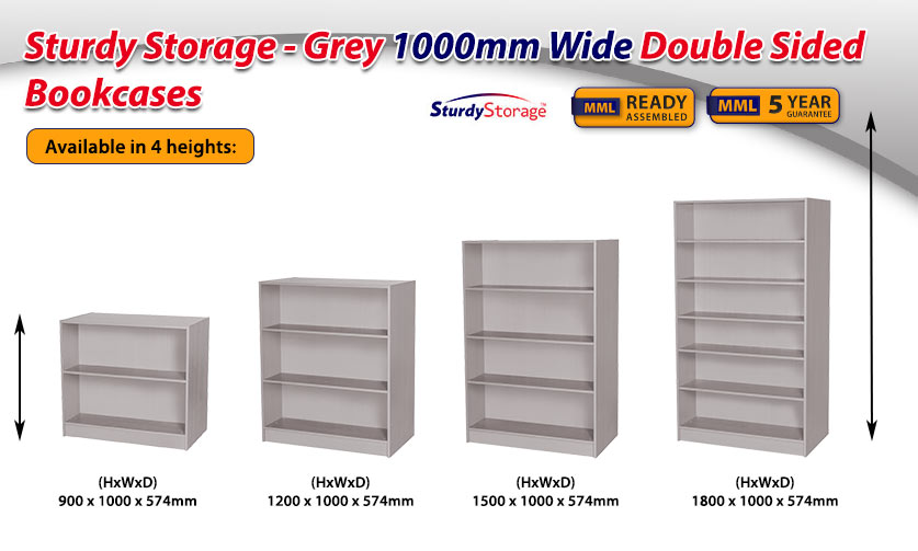 Sturdy Storage - Grey 1000mm Wide Double Sided Bookcase Fragment