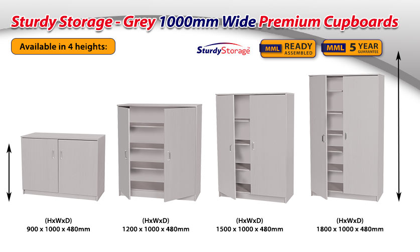 Sturdy Storage - Grey 1000mm Wide Premium Cupboards