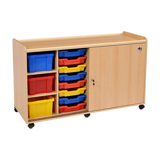 Flexi Access Unit - 6 Deep & 16 Coloured Tote Trays & Doors - Mobile