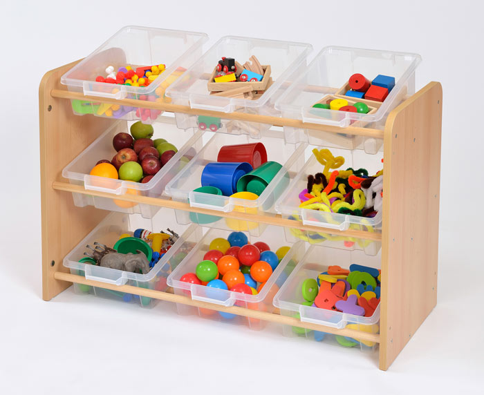 RS Classroom Tidy with 9 Clear or Coloured Plastic Trays 