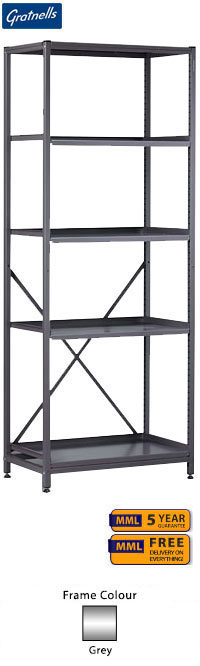 Gratnells Complete Tall Double Span Grey Frame With 4 Shelves Set - 1850mm