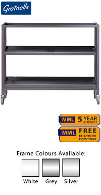 Gratnells Science Range - Bench Height Empty Treble Trolley With Shelves And 75mm Castors - 860mm