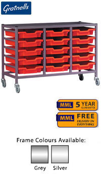 Gratnells Complete Low Height Treble Column Trolley With 15 Shallow Trays Set - 735mm
