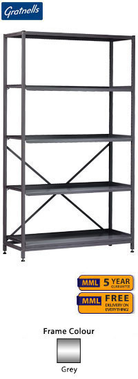 Gratnells Complete Wide Treble Span Grey Frame With 4 Shelves - 1850mm