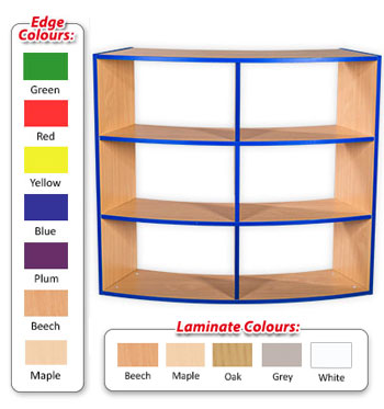 KubbyKurve Library Three Tier Curved Open Back 2+2+2 Shelf Unit