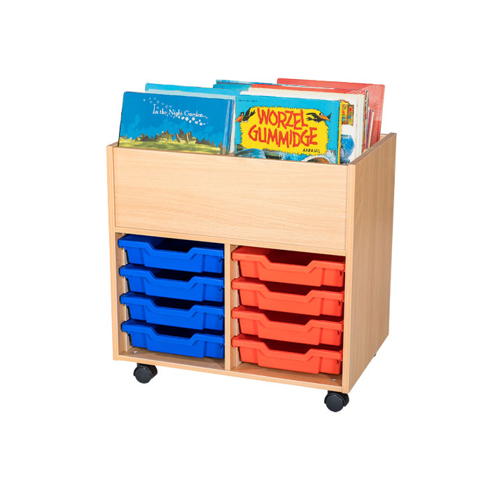 8 Tray Mobile Book Trolley