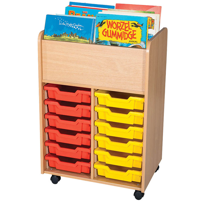 12 Tray Tall Mobile Book Trolley