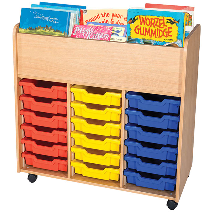 18 Tray Tall Mobile Book Trolley