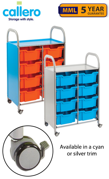 Callero Double Width Storage Trolley With 8 Deep Trays