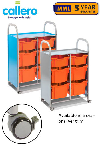 Callero Double Width Storage Trolley With 2 Deep Trays And 4 Extra Deep Trays