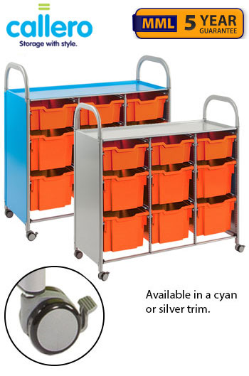 Callero Treble Width Storage Trolley With 3 Deep Trays And 6 Extra Deep Trays