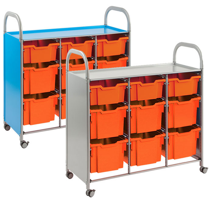 Callero Treble Width Storage Trolley With 3 Deep Trays And 6 Extra Deep Trays