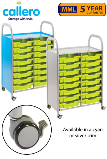 Callero Double Width Storage Trolley With 16 Shallow Trays