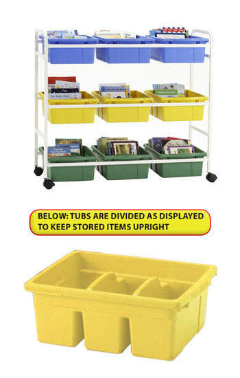 Copernicus BB005-9 Leveled Reading Book Browser Cart with 6 Large Divided and 3 Open Tubs