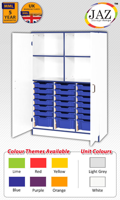 Jaz Storage Range - Triple Width Cupboard With variety Trays And Open Storage