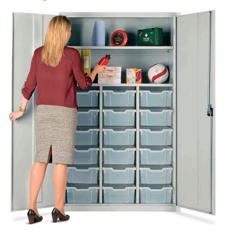 Lockable Tray Storage / Teacher Cupboard - 18 Deep Trays - 1830mm