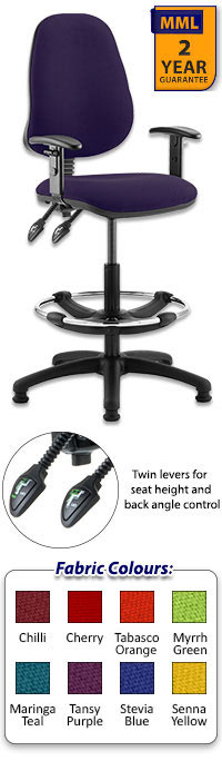 Eclipse 2 Lever Task Operator Chair - Bespoke Colour Chair With Height Adjustable Arms And Hi-Rise Draughtsman Kit