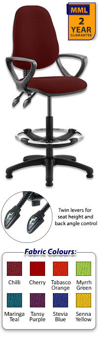 Eclipse 2 Lever Task Operator Chair - Bespoke Colour Chair With Loop Arms And Hi-Rise Draughtsman Kit