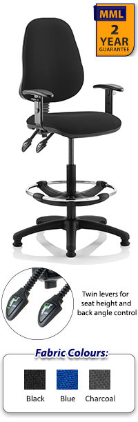 Eclipse 2 Lever Task Operator Chair With Height Adjustable Arms And Hi-Rise Draughtsman Kit