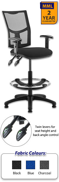 Eclipse 2 Lever Task Operator Chair - Mesh Back With Height Adjustable Arms And Hi-Rise Draughtsman Kit