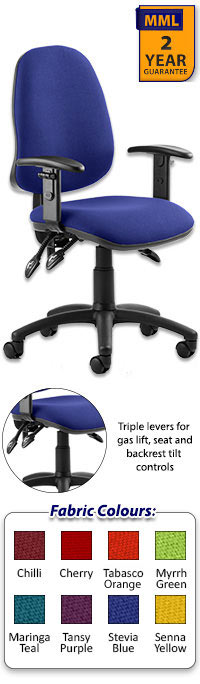 Eclipse 3 Lever Task Operator Chair - Bespoke Colour Chair With Height Adjustable Arms