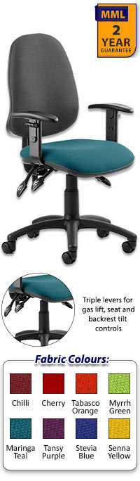 Eclipse 3 Lever Task Operator Chair - Bespoke Colour Seat With Height Adjustable Arms