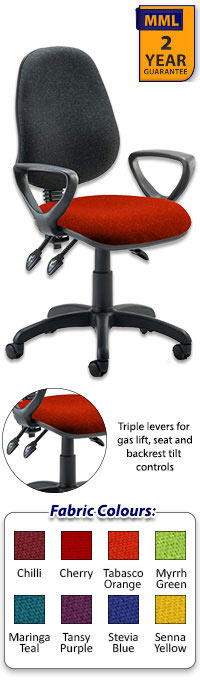 Eclipse 3 Lever Task Operator Chair - Bespoke Colour Seat With Loop Arms