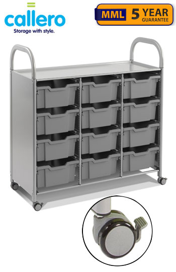 Callero Treble Width Storage Trolley With 12 Deep Trays