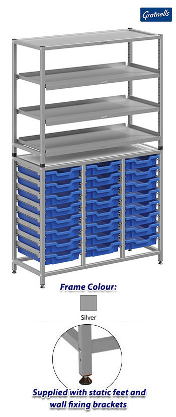 Gratnells Dynamis Tall Treble Column Frame Complete Set - 24 Shallow Trays