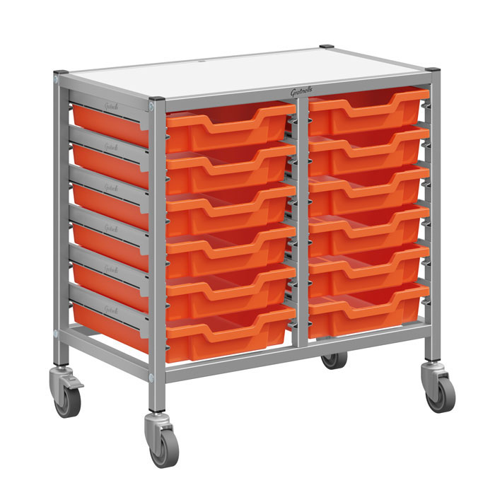 Gratnells Dynamis Double Column Trolley Complete Set - 12 Shallow Trays