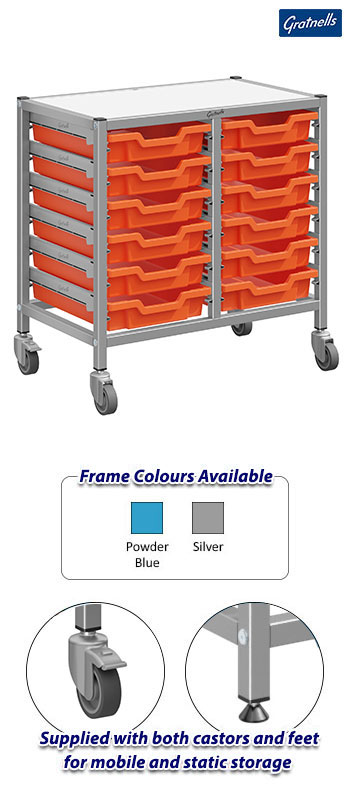 Gratnells Dynamis Double Column Trolley Complete Set - 12 Shallow Trays