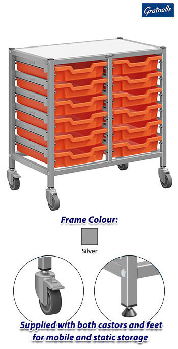 Gratnells Dynamis Double Column Trolley Complete Set - 12 Shallow Trays